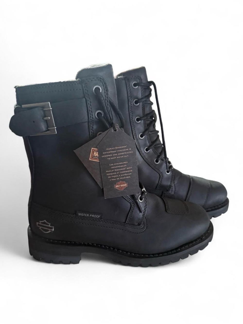 Harley-Davidson Black Lace-Up Buckle Combat Boots